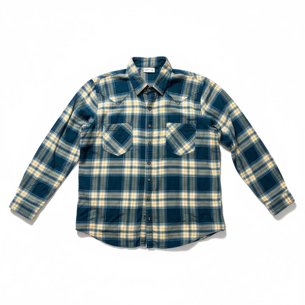 Maurices Teal and Cream Plaid Long Sleeve Button-Up Shirt